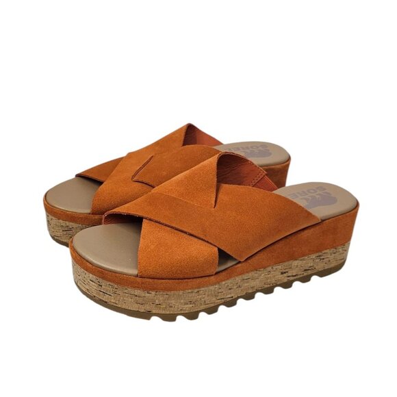 Sorel Womens Cameron Platform Mules, Leather Suede, Slide, Orange, Size 6.5 - Picture 1 of 9